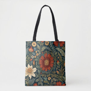Tote Bag Motif rouge fleur sauvage William Morris Style
