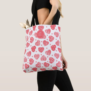 Tote Bag Motif rouge Valentine Coeurs Monogramme