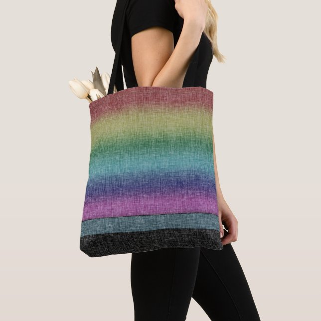 Tote Bag Motif Rustique Rainbow Stripe Crosshatch (De près)