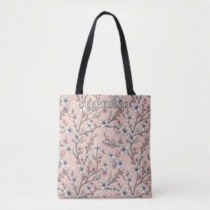 Tote Bag Motif Sakura en fleurs de cerisier rose sur rose (