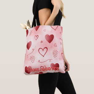 Tote Bag Motif sans couture à l'aquarelle Rouge Cœur