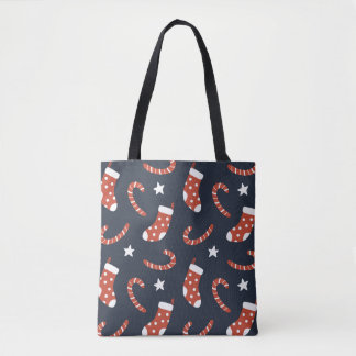 Tote Bag Motif sans couture avec chaussettes de noël, sucre