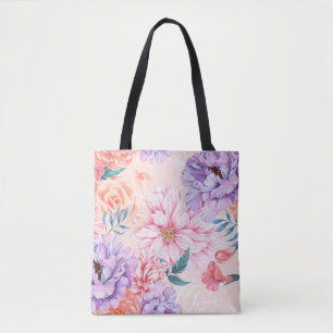 Tote Bag Motif sans couture de chrysanthème, rose, pivoine