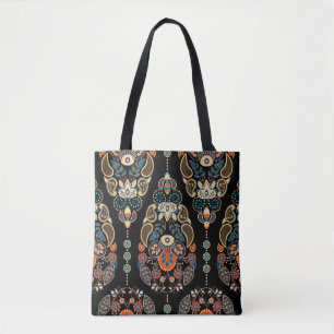 Tote Bag Motif sans couture de Paisley. Arrière-plan sombr