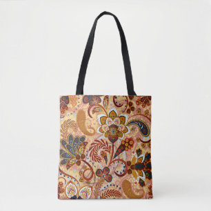 Tote Bag Motif sans couture Paisley avec des fleurs dans l'