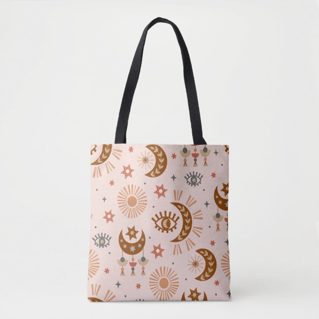 Tote Bag motif sans soudure avec oeil céleste, lune, soleil (Devant)