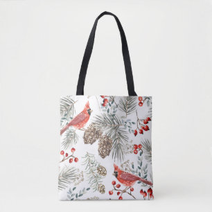 Tote Bag Motif sans soudure de Noël, oiseaux cardinaux, ro
