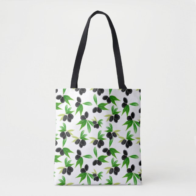 Tote Bag Motif sans soudure Gouache avec branche d'olivier, (Devant)