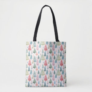 Tote Bag Motif sapins de Noël pastel colorés