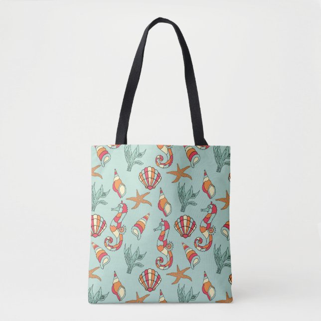 Tote Bag Motif Seahorse et Seashell (Devant)