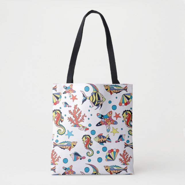 Tote Bag Motif sous-marin coloré de vie marine (Devant)