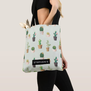 Tote Bag Motif Succulent Cactus pointillé Personnalisé