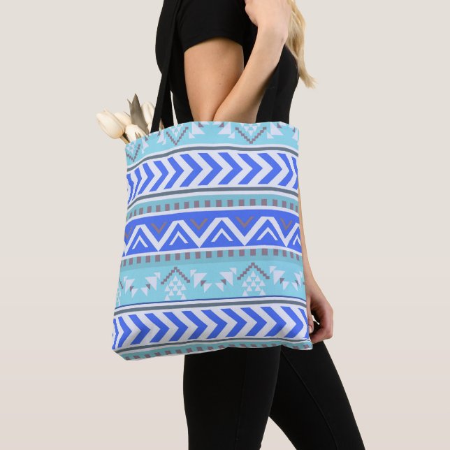 Tote Bag Motif sud-ouest bleu aztèque (De près)