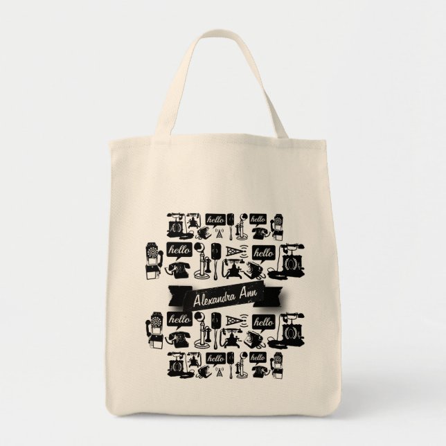 Tote Bag Motif téléphonique noir rétro personnalisé (Devant)