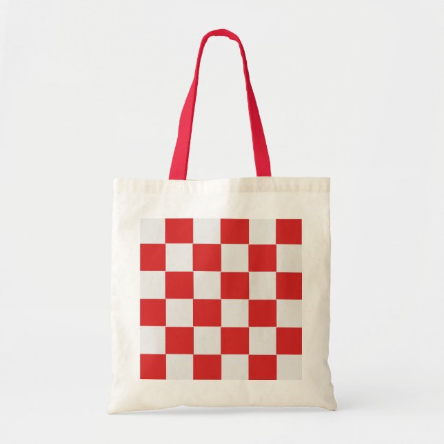 Tote Bag Motif tissé blanc et rouge carrelé (Devant)