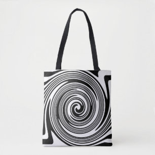 Tote Bag Motif tourbillon noir et blanc