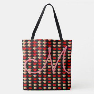 Tote Bag motif transparent des lèvres rougeâtres avec initi