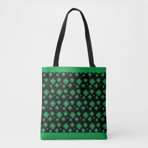 Tote Bag Motif Trèfle Chanceux en Vert et Noir