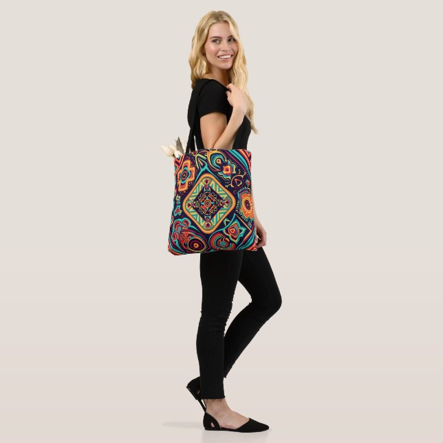 Tote Bag Motif tribal Abstrait et dynamique de Huichol (Sur le modèle)