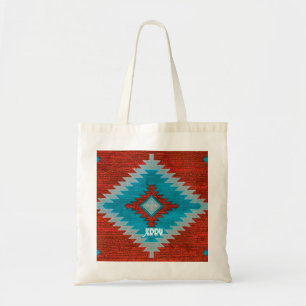 Tote Bag Motif Tribal Aztèque Turquoise Rouge Sud-Ouest