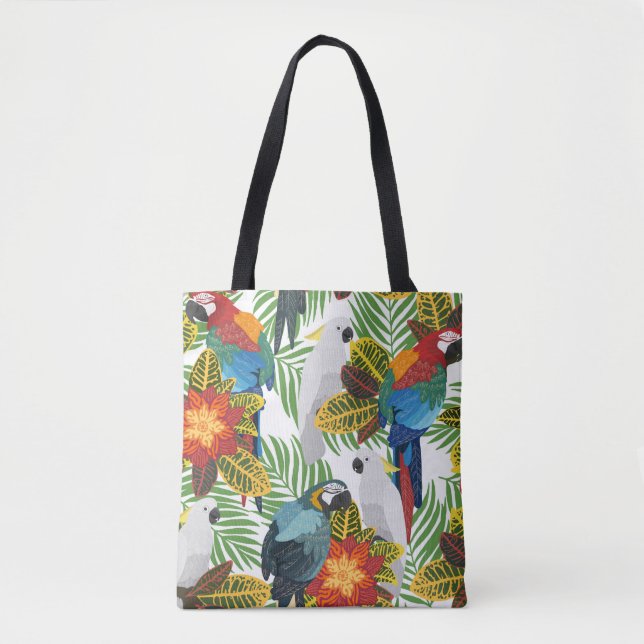 Tote Bag Motif tropical sans couture avec perroquets. (Devant)
