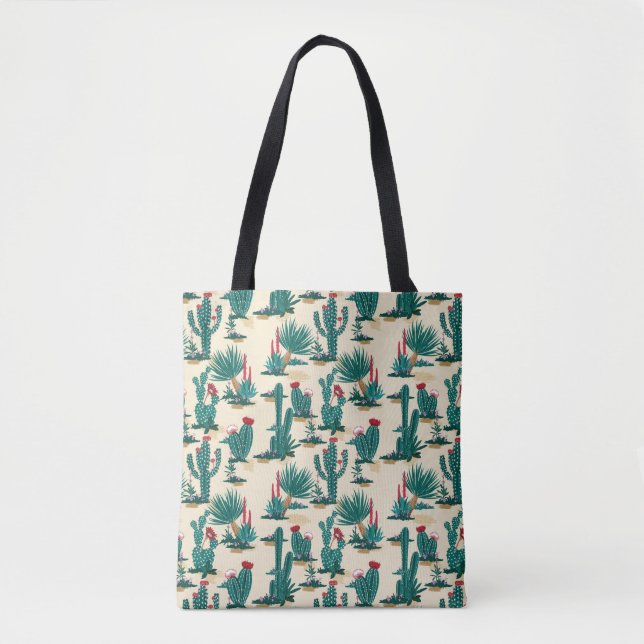 Tote Bag Motif vert et rouge de cactus (Devant)