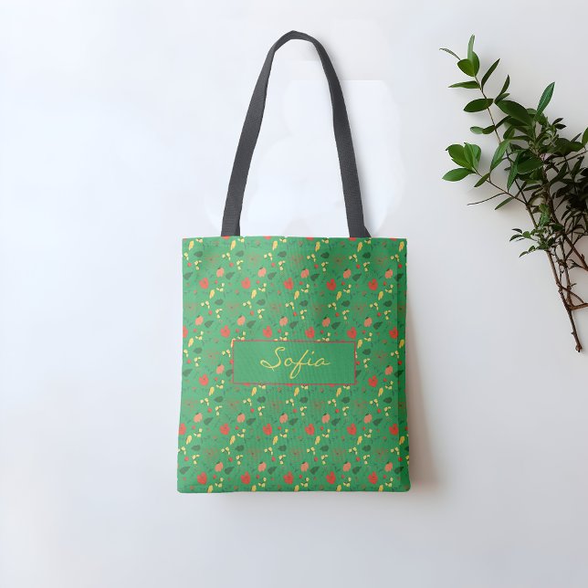 Tote Bag Motif vert fleur sauvage pavot rouge Fourre-tout (Créateur téléchargé)