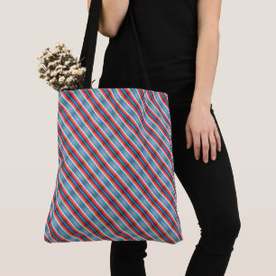 Tote Bag Motif vibrant de rayures diagonales rouges, bleues