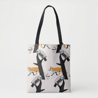 Tote Bag Motif vintage à main sans couture avec renard mign