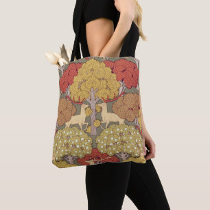 Tote Bag Motif vintage cerf de Stag forêt sauge vert