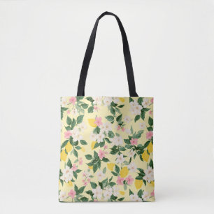 Tote Bag Motif vintage citron et fleurs sur jaune