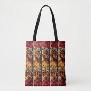 Tote Bag Motif vintage victorien élégant rouge brun