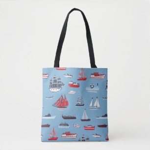 Tote Bag motif vintage voyage bateau