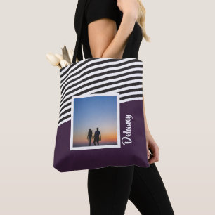 Tote Bag Motif violet et rayé Photo personnalisée