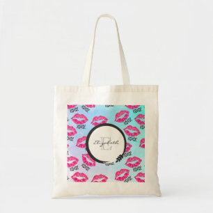 Tote Bag Motif XOXO avec lèvres Kissy Rose avec Monogramme