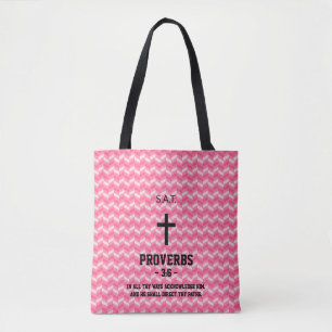 Tote Bag Motif Zigzag Magenta Verset de la Bible Chrétien