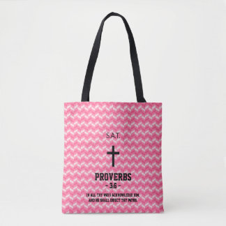 Tote Bag Motif Zigzag Magenta Verset de la Bible Chrétien