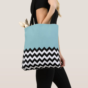 Tote Bag Motif Zigzag noir et blanc, Chevron, Bleu