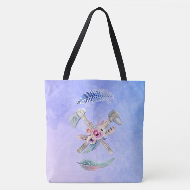 Tote Bag Motifs et fleurs Tomahawk Aquarelle Design (Devant)