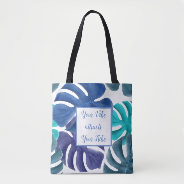 Tote Bag Motivation Feuille bleue tropicale (Devant)