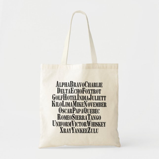 TOTE BAG MOTS ALPHABET PHONÉTIQUE / CODE (Devant)