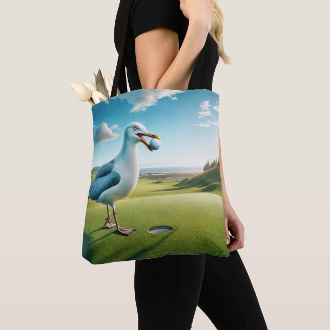 Tote Bag Mouette avec balle de golf dans son bec (De près)