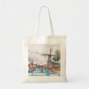 Tote Bag Moulin De Adriaan Haarlem Pays-Bas Aquarelle