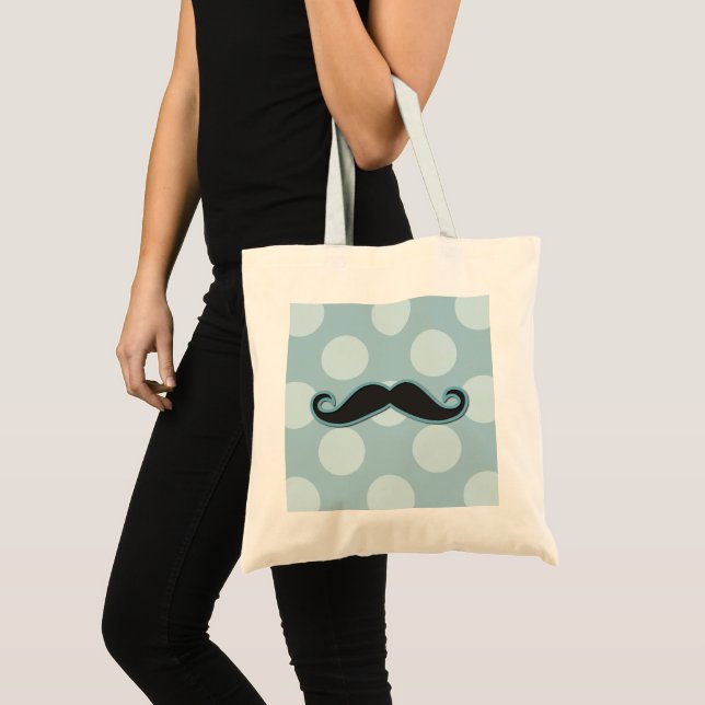 Tote Bag Moustache Bleue, Moustache Curl, Stache, Pois (Devant (produit))