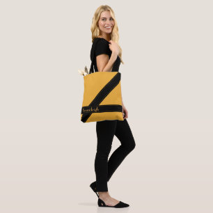 Tote Bag Moutarde jaune noir rayures personnalisées tendanc