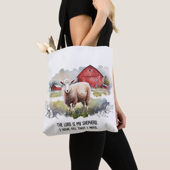 Tote Bag Mouton Aquarelle Avec Citation Religieuse (De près)