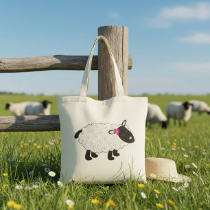 Tote Bag Mouton Noir Avec Laine Blanche