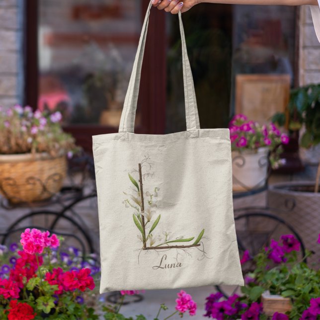 Tote Bag Muguet élégant monogramme L Nom personnalisé (Créateur téléchargé)
