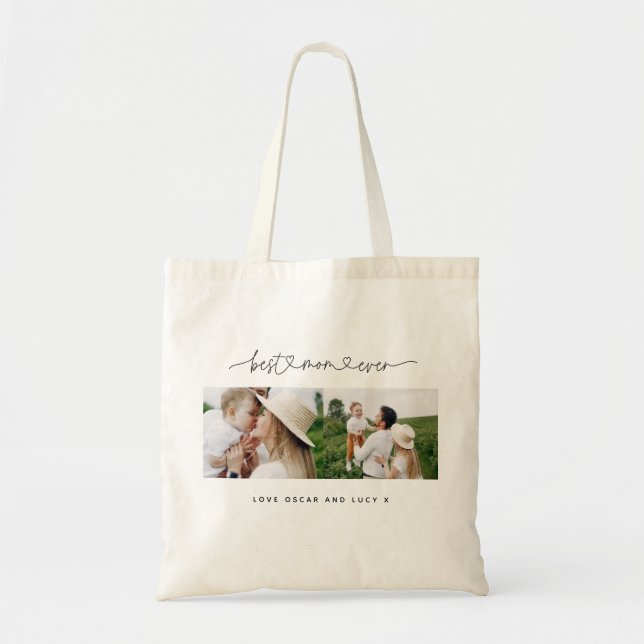 Tote Bag Multi photo moderne script typographie meilleure m (Devant)