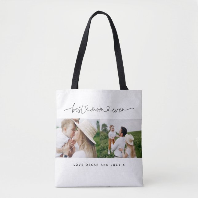 Tote Bag Multi photo moderne typographie script meilleur ma (Devant)